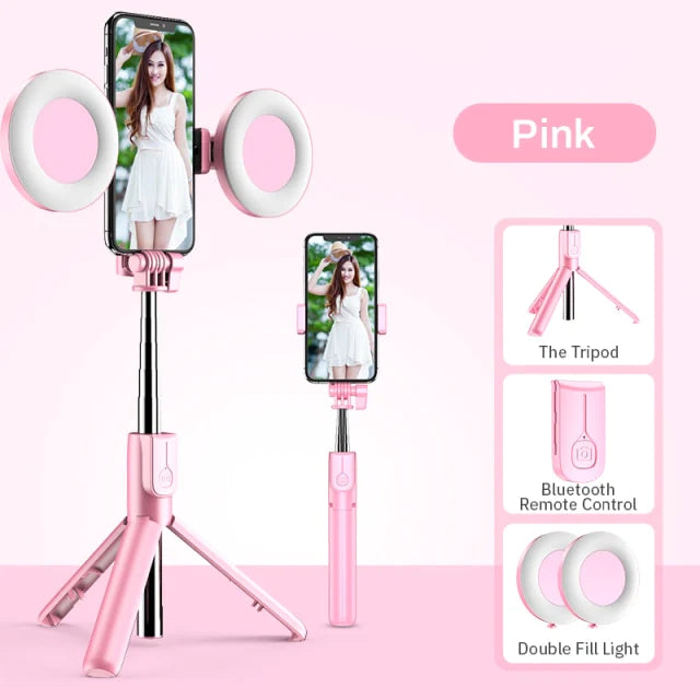 Portable Tripod Selfie Stick With Light